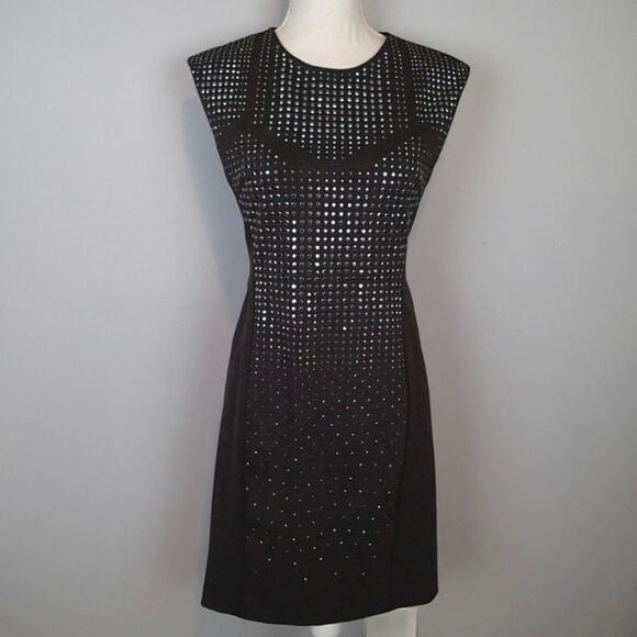 Rebecca Taylor Studded Black Sheath Dress Size 4 Metallic Accent Cocktail Dress - Picture 2 of 9